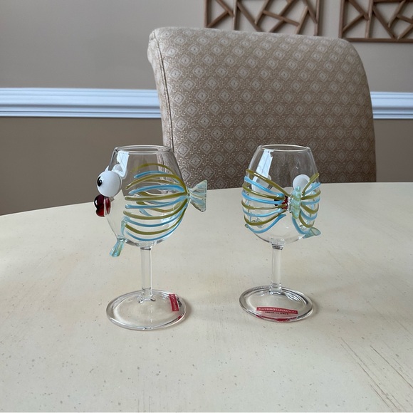 NWT Massimo Lunardon Tropical Fish Wine Glasses 🐟 - Picture 3 of 7